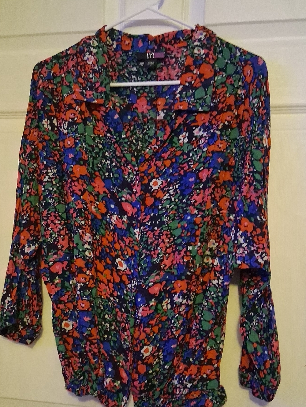 LYS Floral Button-Front Blouse in Green Multi